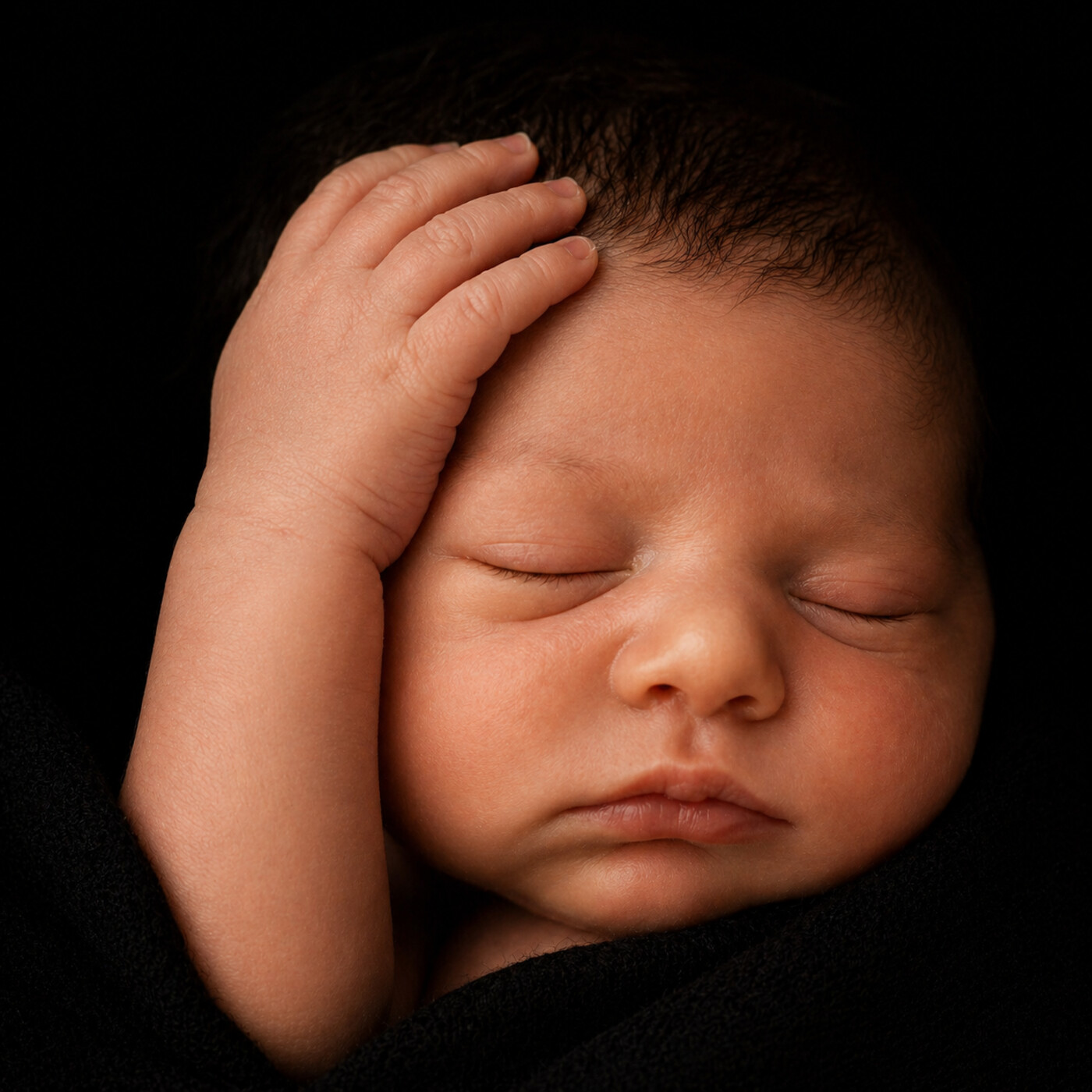 Realistic newborn portrait painted by AI from a real ultrasound scan — artistic interpretation, not a prediction of the baby's actual appearance