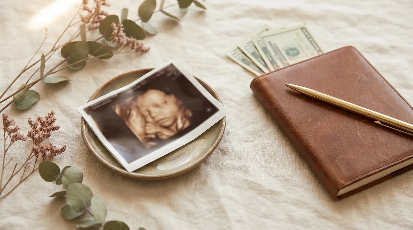Watercolor keepsake painting from a real 3D ultrasound — Boutique Ultrasound sample showing what $14-$24 of AI-painted output looks like