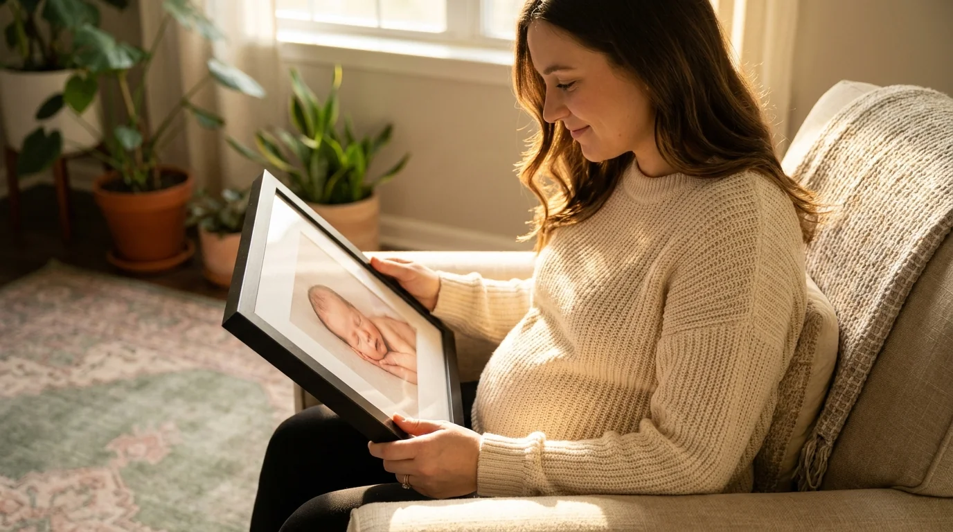 Photorealistic newborn portrait painted by AI from a real 3D ultrasound — Boutique Ultrasound sample
